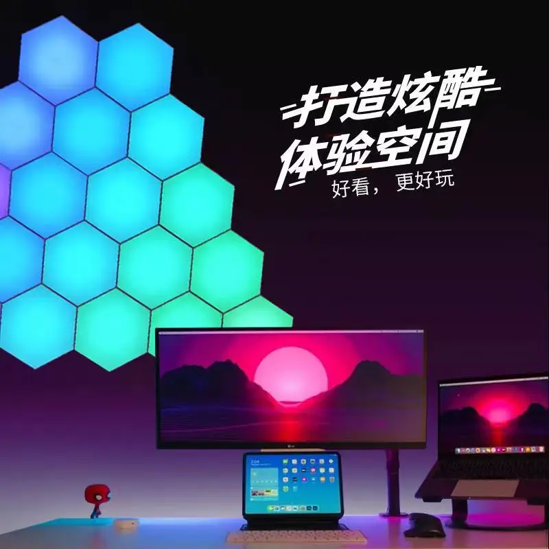 Умные квантовые световые панели Wi-Fi - светодиодное игровое окружающее освещение, звуковая активация, настенный светильник «сделай сам», с дистанционным управлением