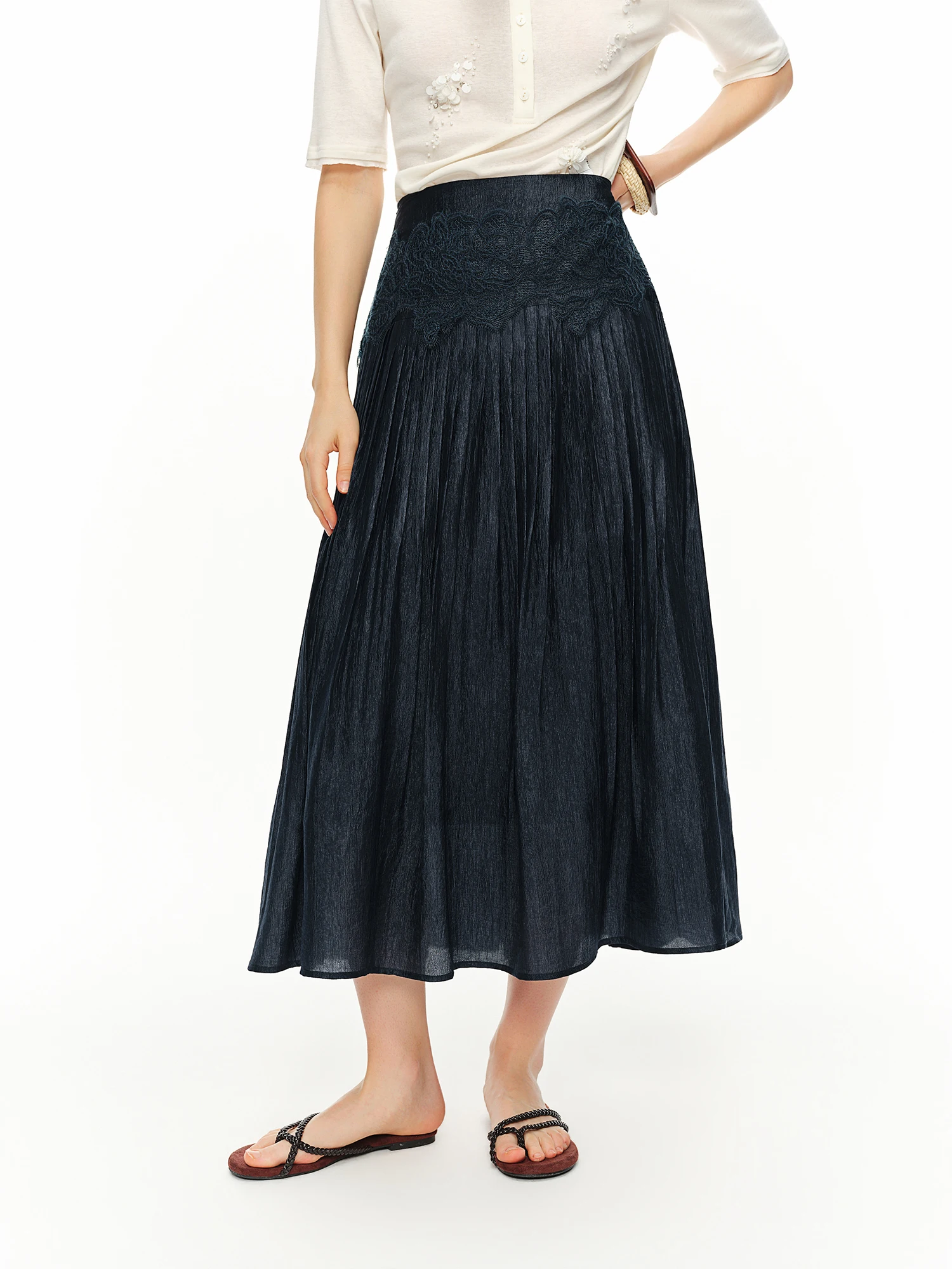 DUSHU 2026 Summer Women's High Waist Lace Midi Skirt - Elegant Romantic Design for Date Nights and Special Occasions