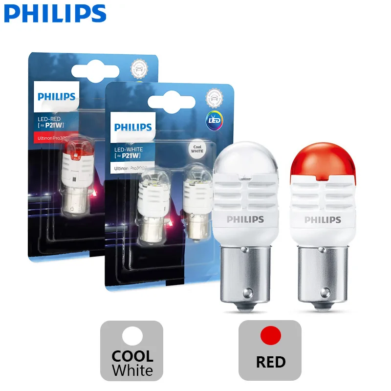 Philips LED S25 P21W P21/5W 1156 1157 Ultinon Pro3000 Signal Lamps Red White Auto Reverse Light Rear Bulbs Stop Brake Beam 2pcs