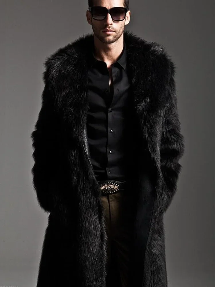 2020 Autumn and Winter Men\'s Faux Fur Large Lapel Fur Long Men\'s Faux Fur Jacket fashion thicken Men\'s Overcoat Mens Clothing