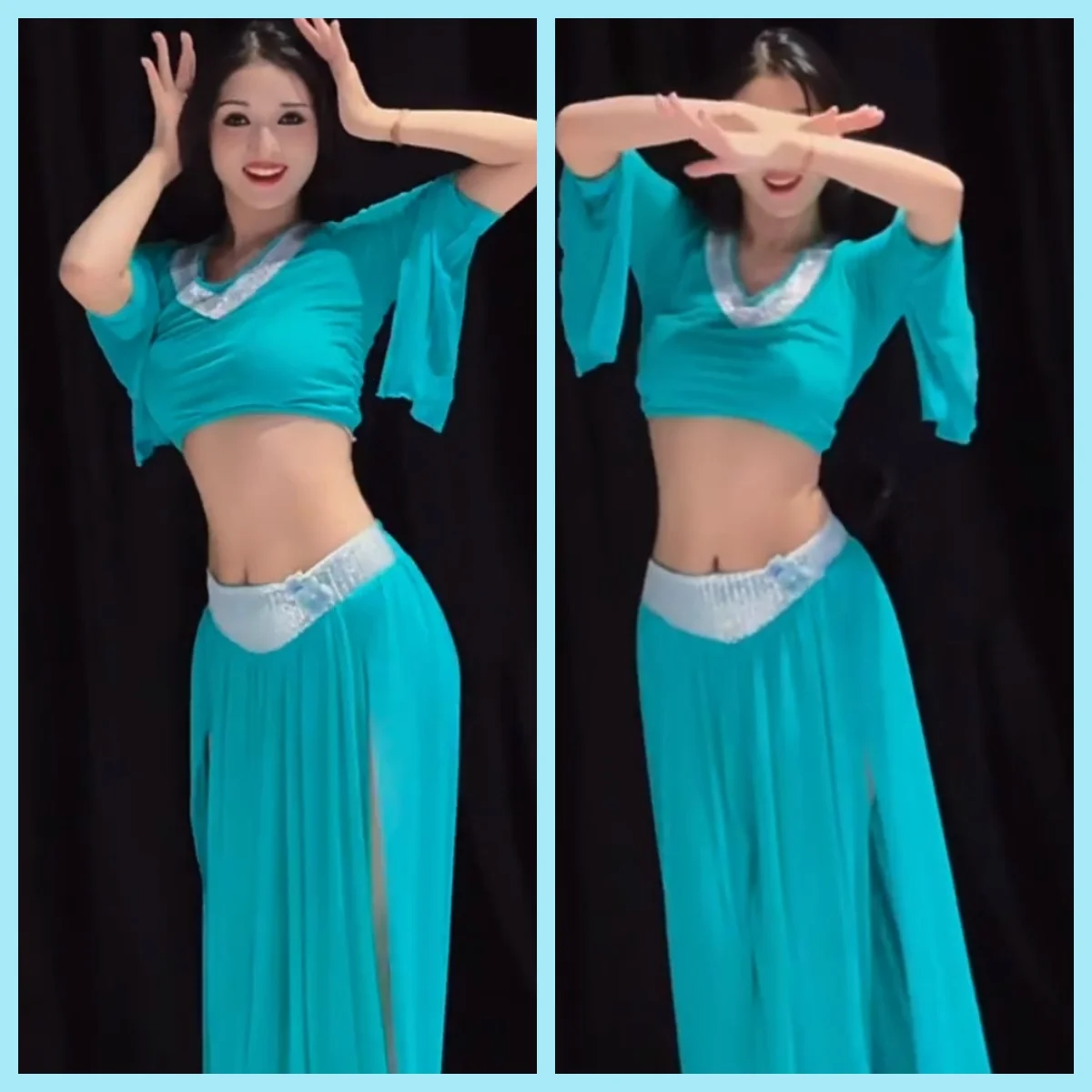 

Новинка 2023 года, женский костюм для танца живота, расширенный блестящий сетчатый комплект, профессиональные тренировочные костюмы для танца живота