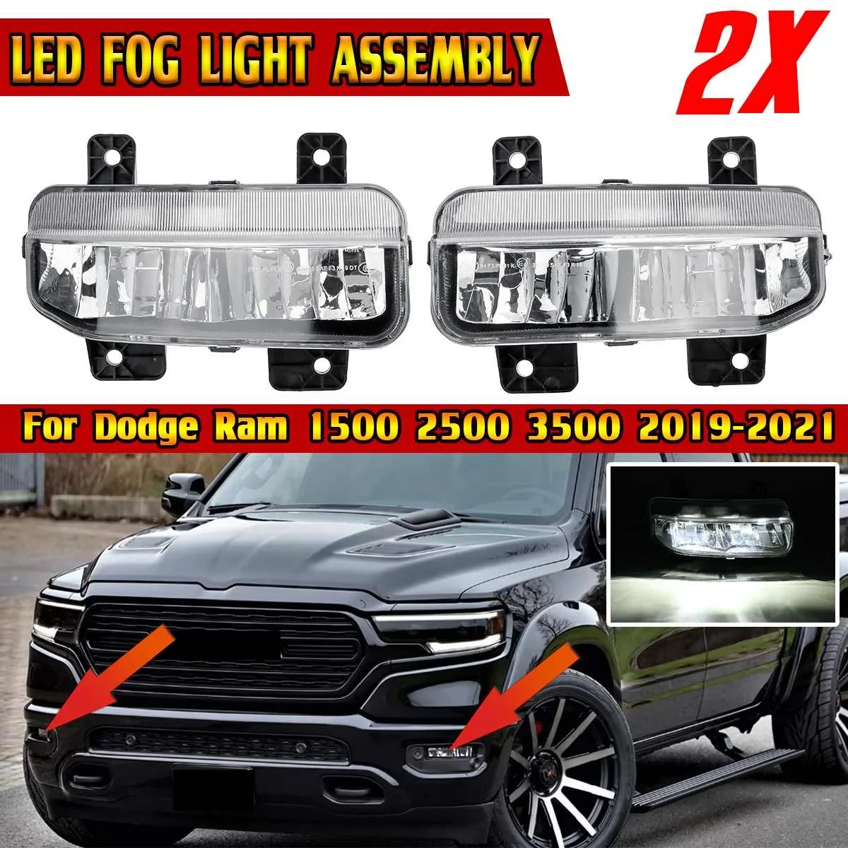 

Car LED Fog Lights Front Bumper Driving Light Lamps 68273292AB 68273291AB 68312234AB For Dodge Ram 1500 2500 3500 2019-2021