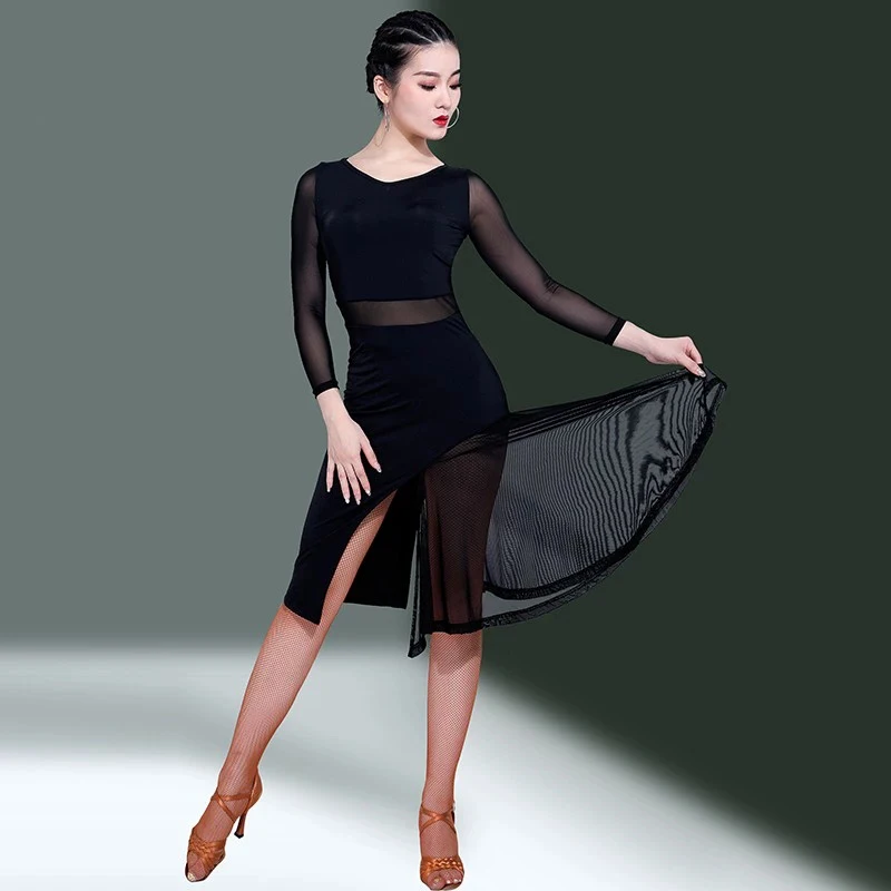 Latin Dance Clothing Women Spring Summer Dress Gauze Slim Sexy Professional Senior Performance Dress Dance Wear Training Dress