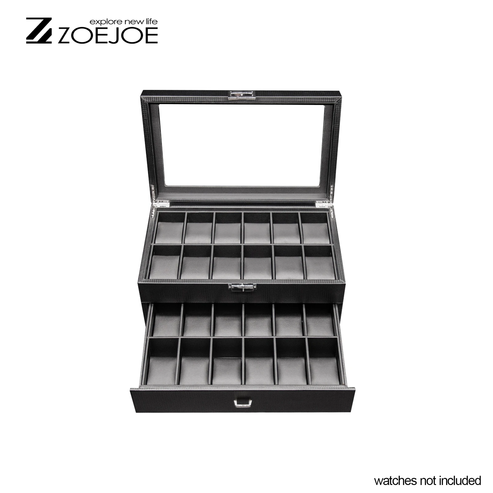 ZOEJOE-caja decorativa de colección de relojes de doble capa, caja de almacenamiento Universal de 24 rejillas para hombres y mujeres, caja de reloj de cuero PU, 3 estilos