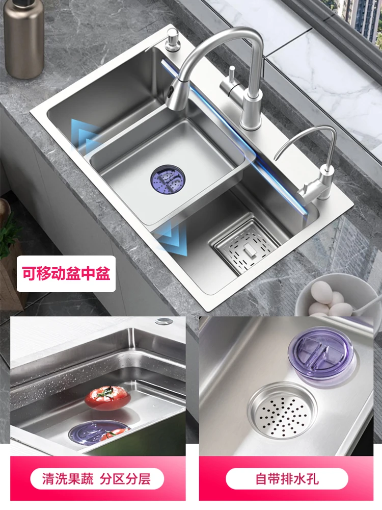 Nano SUS304 stainless steel sink gun gray large single slot kitchen vegetable washing basin household hand washing and dishwashi