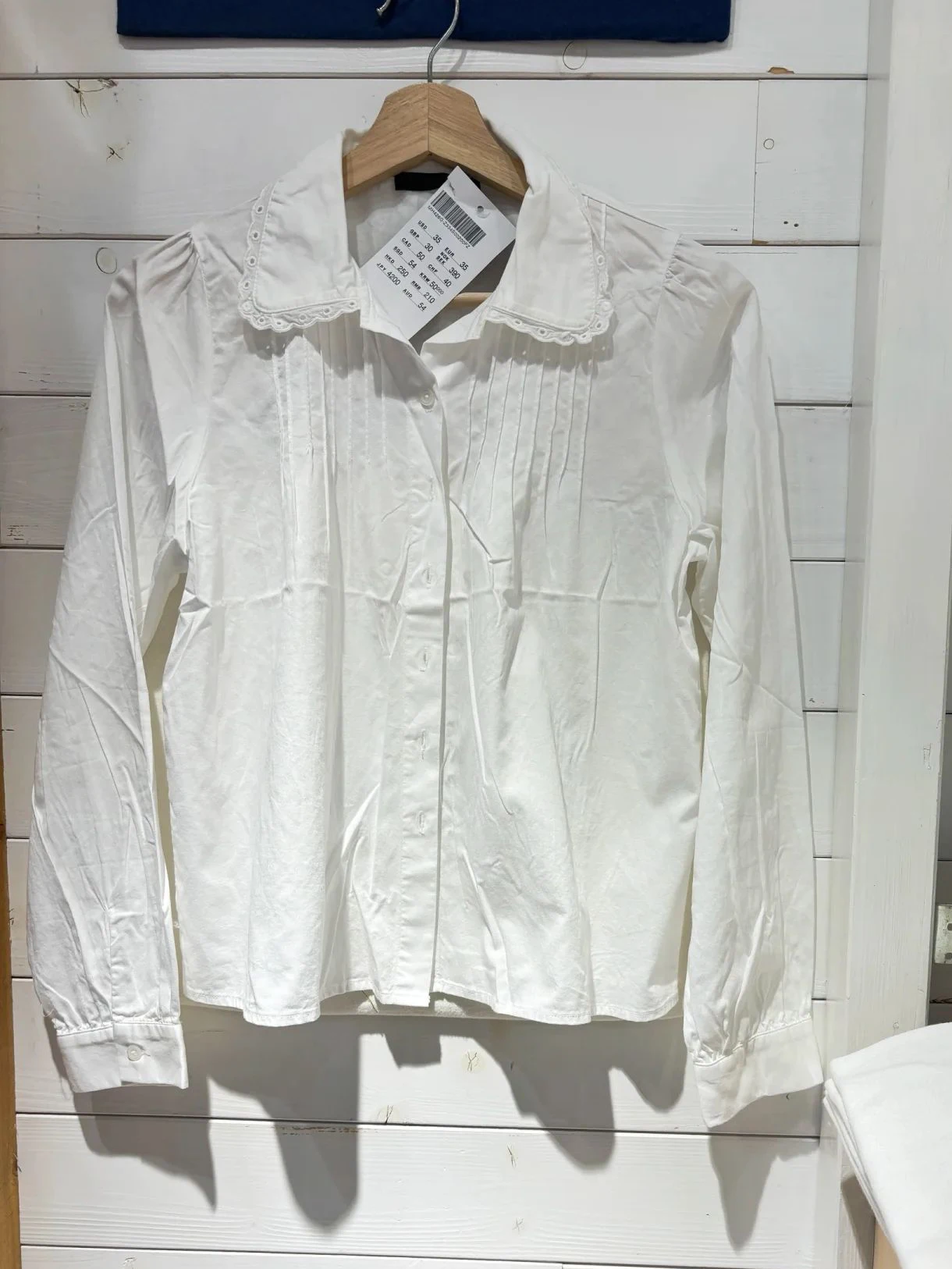 レーストリム白ひだブラウス女性ターンダウン襟シングルブレスト綿長袖シャツ固体ベーシックカジュアルブラウス Y2k トップ