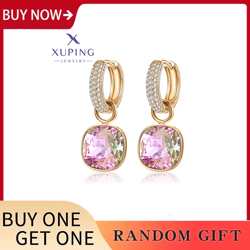 Xuping Jewelry Charm Square Shaped Luxury Exquisite Gold Plated Crystal Earring for Women Gift A00606258