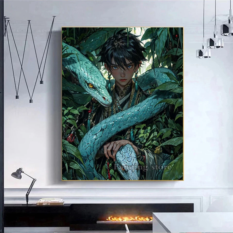 New 5D DIY Diamond Painting Kits Anime Boys and Snakes Full Round Square Diamond Mosaic Embroidery Needlework Home Decor L96