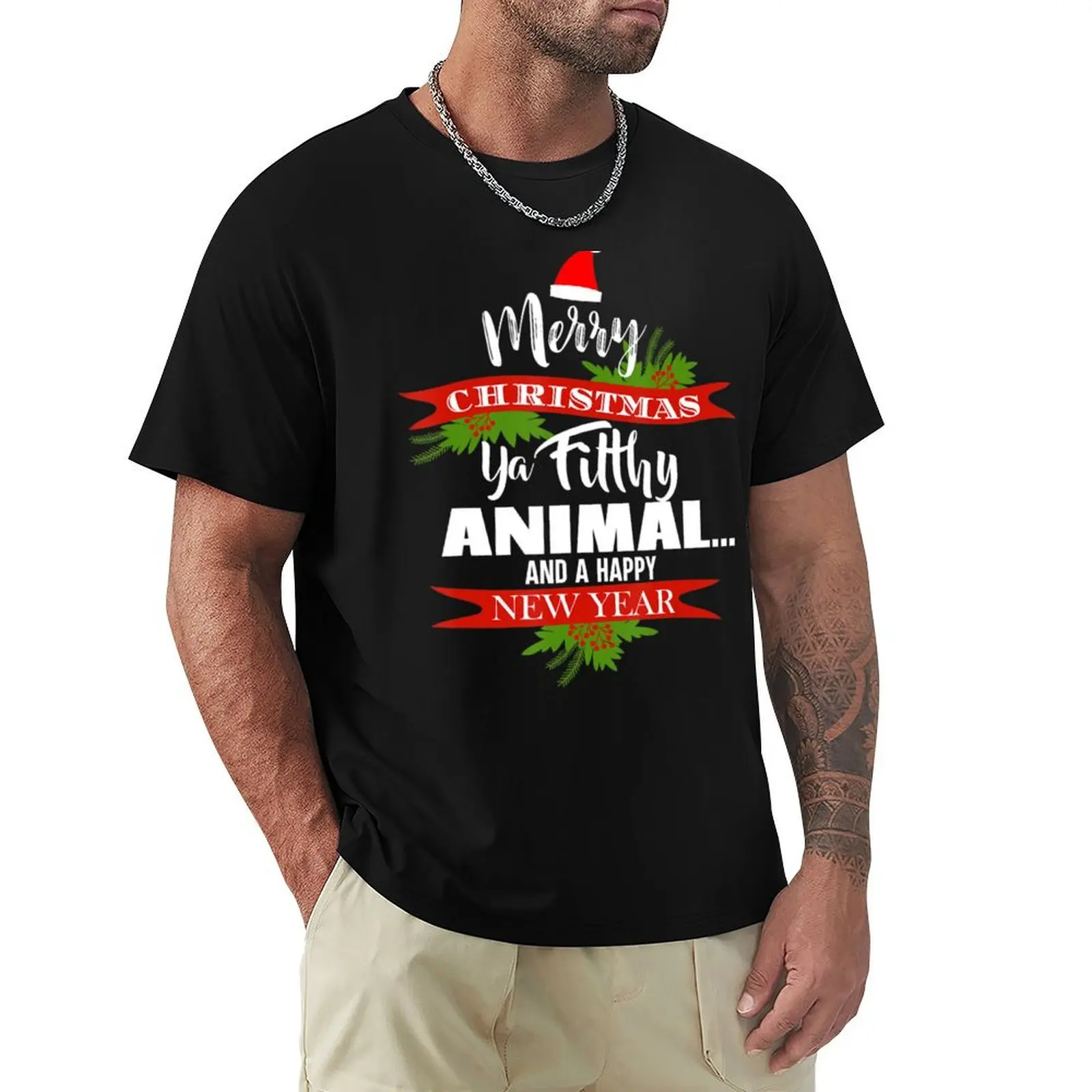 

Merry Christmas Ya Filthy Animal Christmas T-Shirt blacks topping shirts graphic Anime t-shirt men clothing