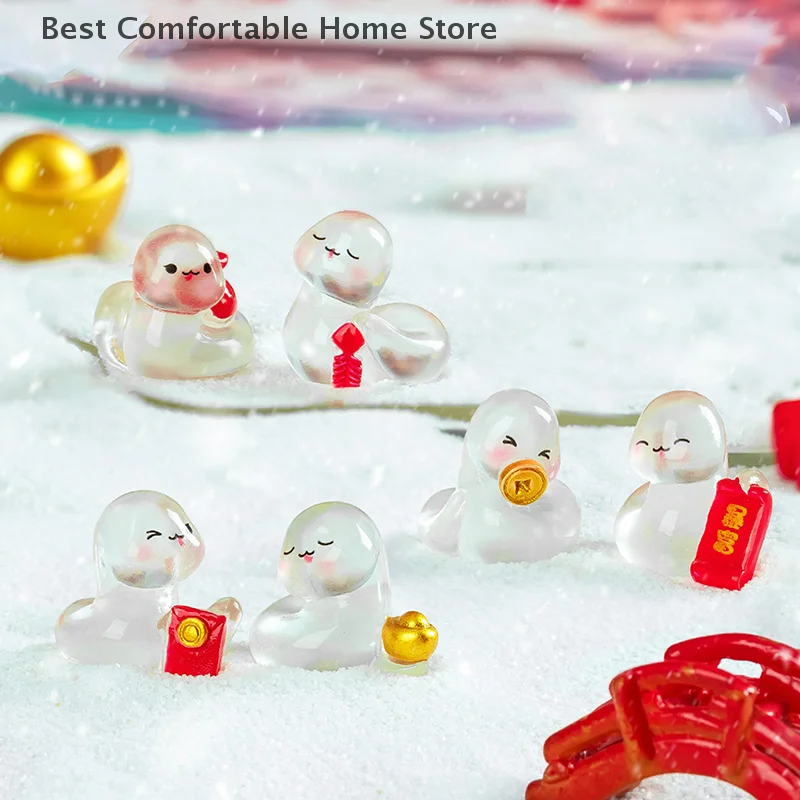 6pcs 2025 Year Of The Snake Luminous Ornament Fortune Zodiac Snake Figurine Micro Landscape Car Interior Home Desktop Decoration