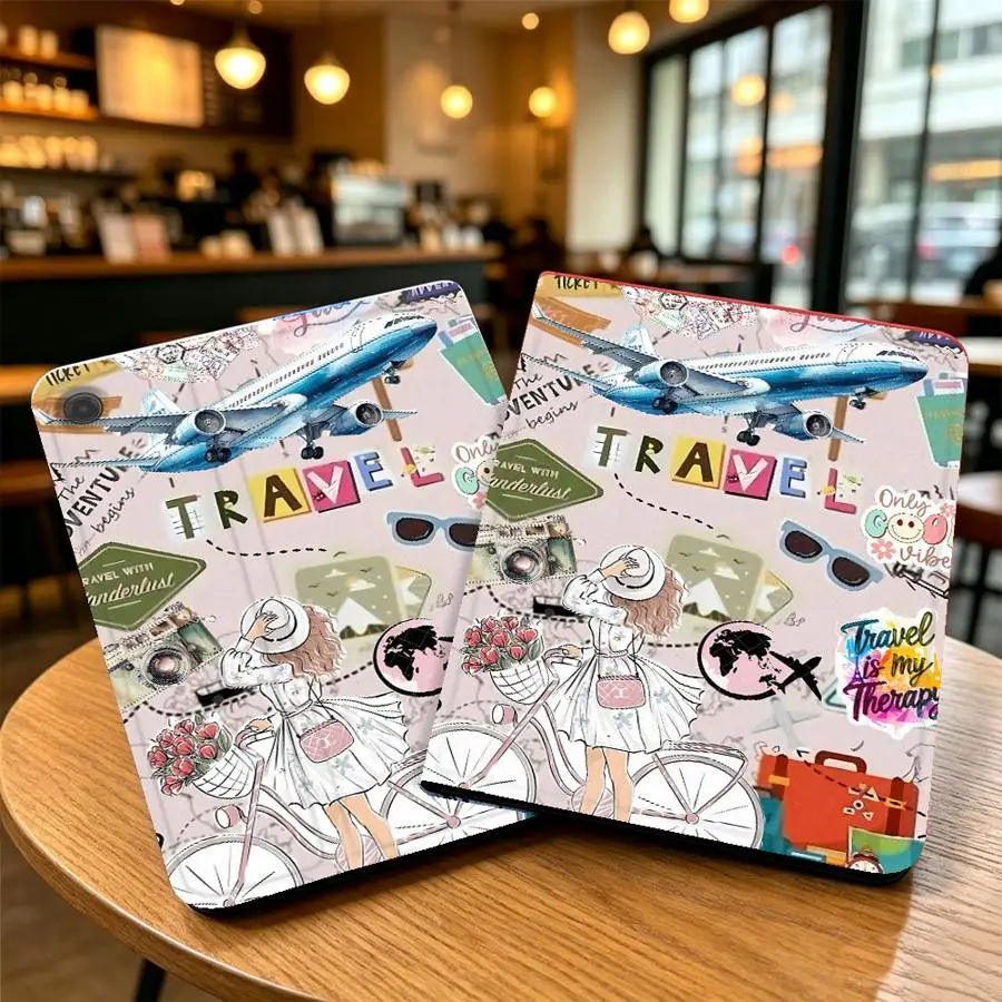 Airplane Travel Art Collage Case for Samsung Galaxy Tab A8 S7 S8+ A11 A9Plus S9+ S10 Lite S10FE S11 S9 FE A7 Lite S10 Plus with