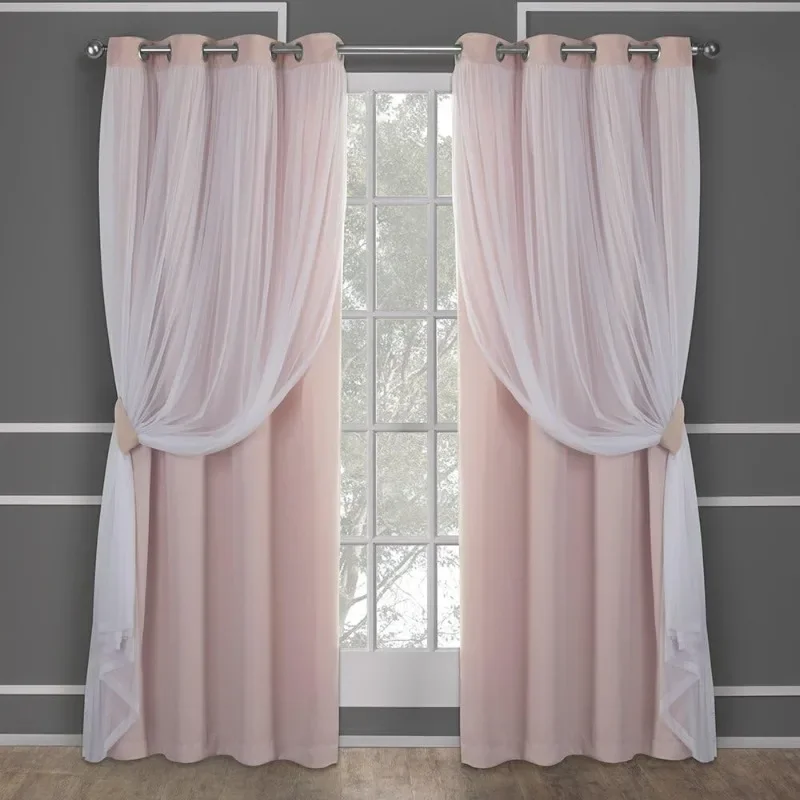 

Exclusive Home Catarina Layered Solid Room Darkening Blackout and Sheer Grommet Top Curtain Panel Pair