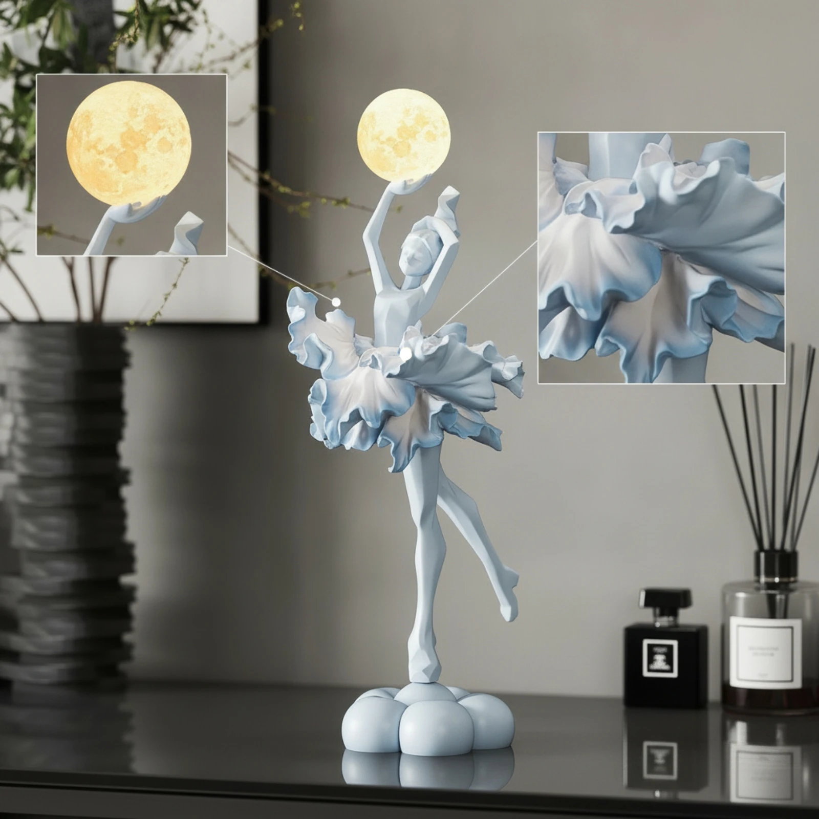 Ballerina Figurine with Glowing Sphere Decorative Ballerina Statue with Light Ballet Girl Figurine Tall Dancer Sculpture With view 3
