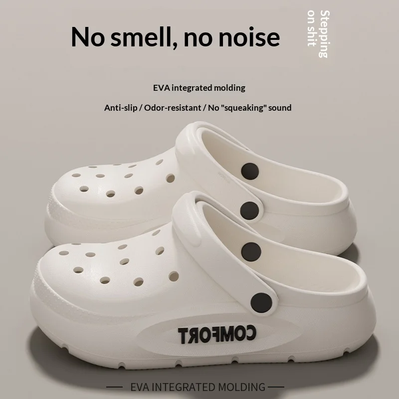 Men's clogs for summer outerwear with a thick-soled and anti-slip beach feel, double-layered flip-flops and couple slippers gift