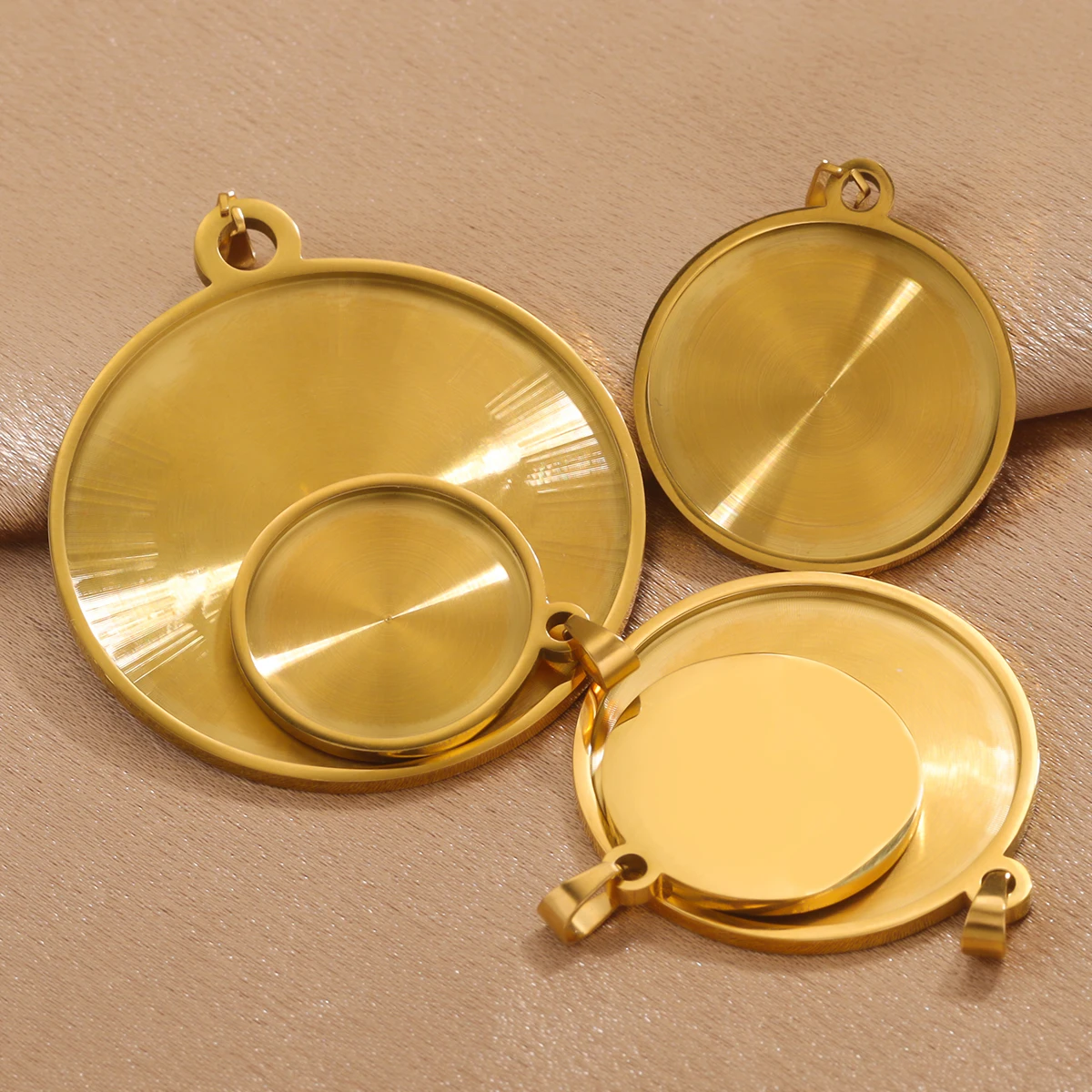 5pcs Burnish Stainless Steel Blank Cabochon Base Setting Charms Pendant PVD 18K Gold 20 25 30 40mm  Jewelry Making Supplies