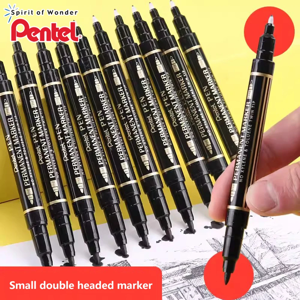 10pcs Japan Pentel Small Double Headed Markers N75W Oily Waterproof Permanent Marking Office Supplies for Glass Metal Tire
