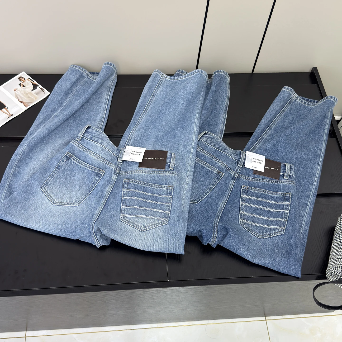 

High Waist Straight Leg Non-Stretch Dumpling Pants Slimming Jeans Floor-Length Casual Women's Autumn Cotton Trousers