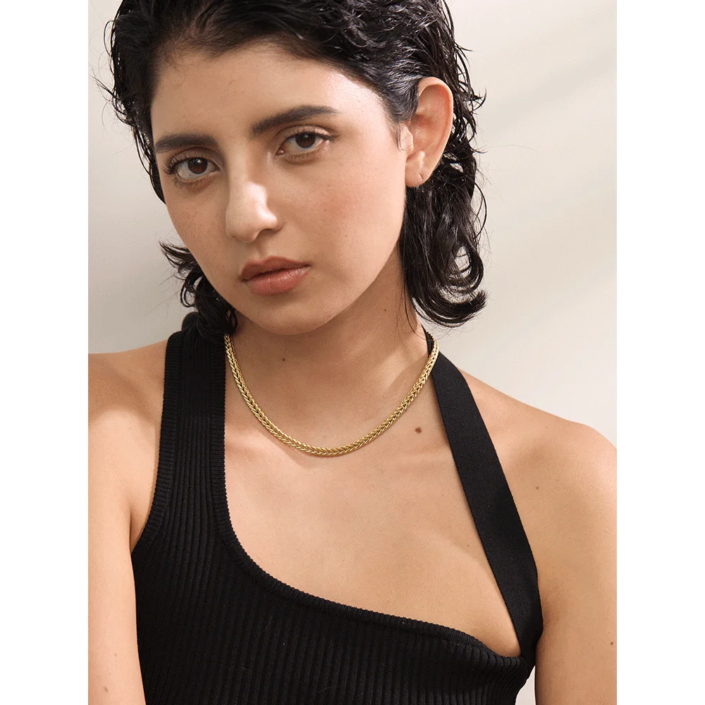 Yhpup 18k PVD Waterproof Plated Stainless Steel Stylish Chain Necklace Bracelet Bangle Water Resistant Fashion Jewelry Set Gift