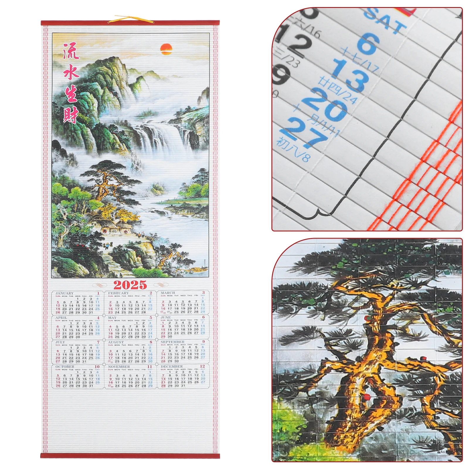 Calendrier mural de l'année chinoise de la salle, défilement chinois, ménage mensuel, papier de confrontation, rotin, bureau pour rendez-vous 2025, salle 03/