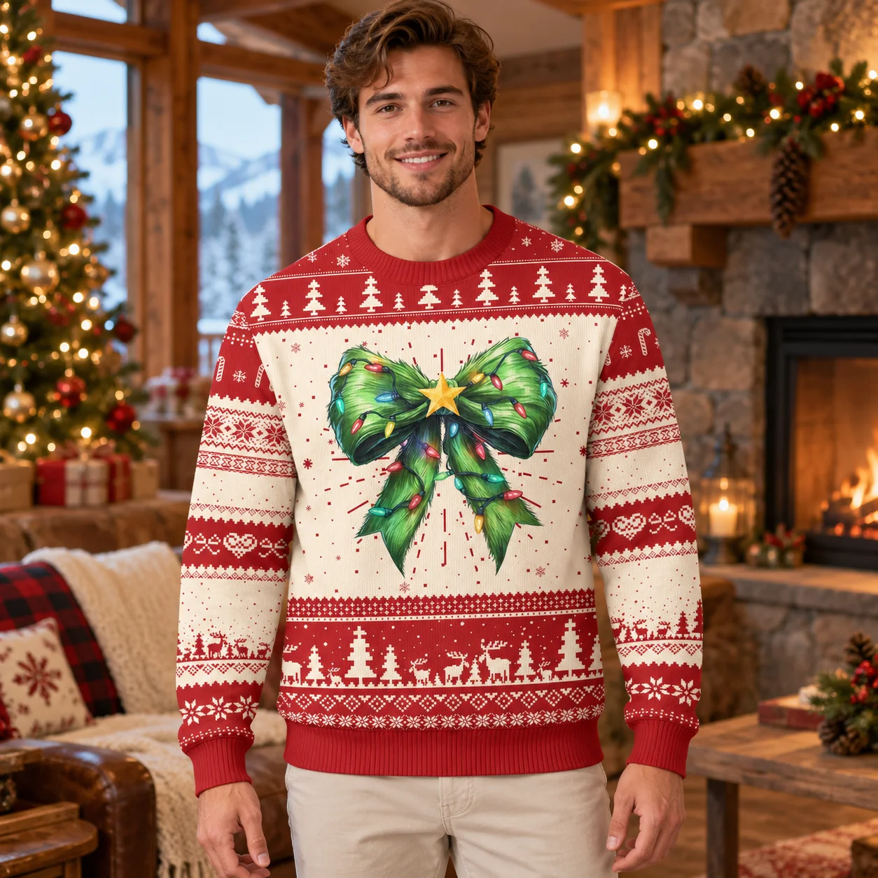 Ribbon Details Give Holiday Sweaters a Playful Look with an Ugly Christmas Sweater Featuring Coquette Bows and Xmas Prints