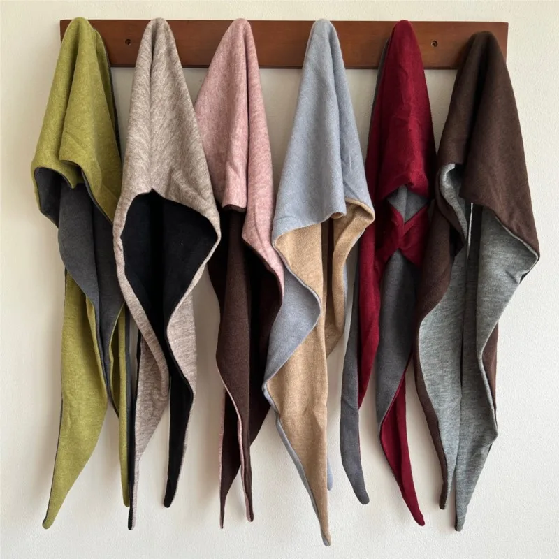 

Johnature двусторонний треугольный шарф хитового цвета, женский новый корейский вариант, осенне-зимний универсальный защитный шарф для шеи, теплый простой шарф