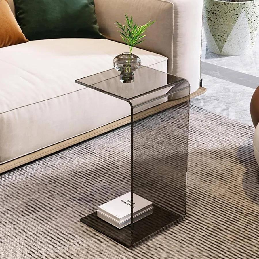 

Acrylic C Shaped End Table Small Coffee Table for Living Room Bedroom Side Table 30 x 30 x 60cm Smoke Gray