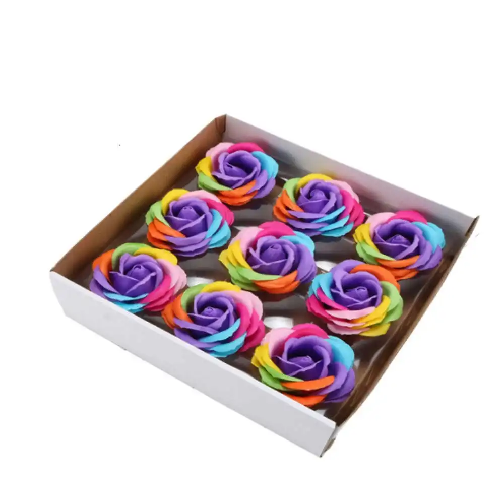 Rainbow 7 Colorful Soaps Rose Flower Head Emulation Rose Head Valentine's Day Wedding Decoration Flower Festival Event Gift