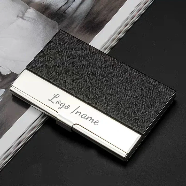 

Personalized Leather Stainless Steel Business Card Case Box Custom Logo Cardcase