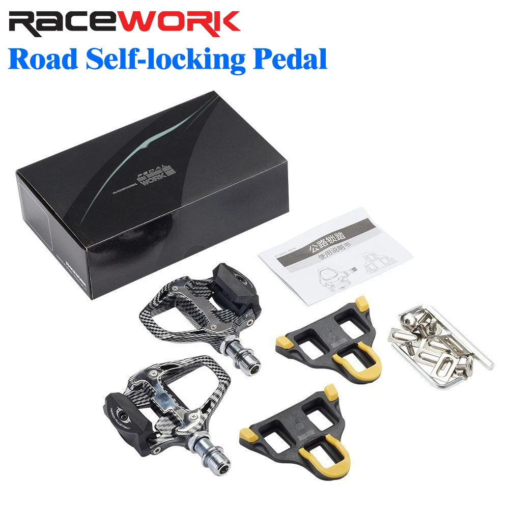 

RACEWORK педали с замком для шоссейного велосипеда, велосипедная самоблокирующаяся педаль с углеродным узором для системы SHIMANO SPD-SL LOOK