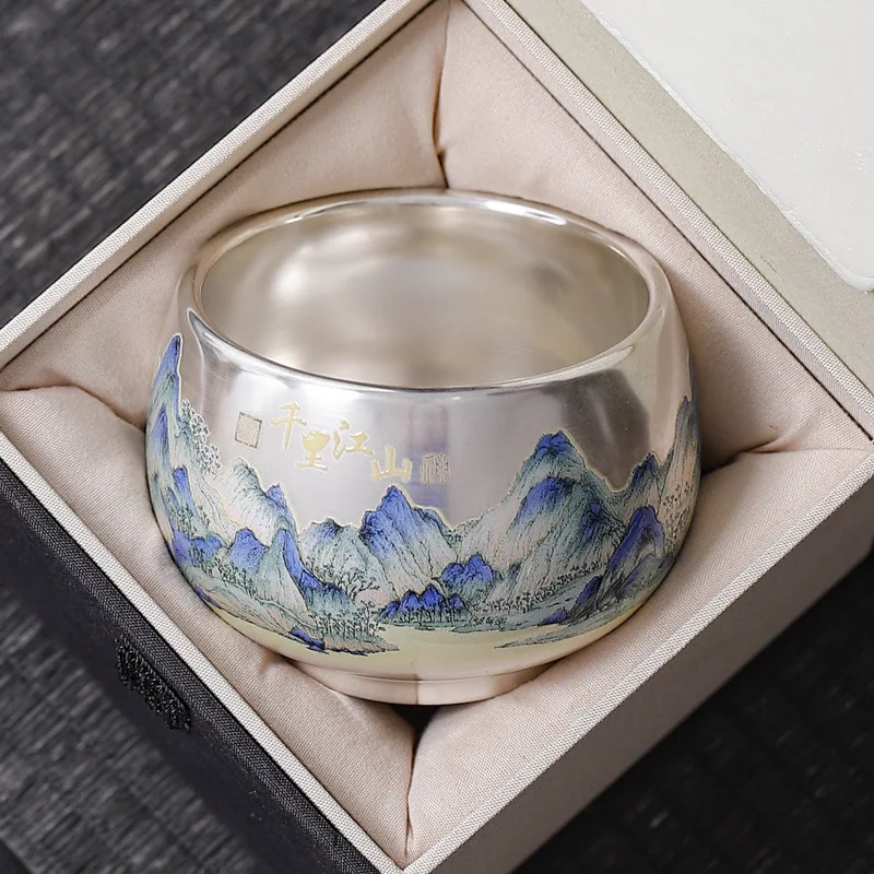 YFY handmade gilt silver teacup creative ceramic silver cup national tide  miles of rivers and  silver master single gift tea