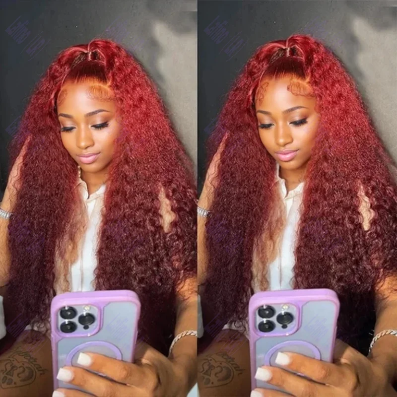 

13x6 Burgundy Human Hair Curly Wigs 100% Choice 13x4 Brazilian Lace Frontal Deep Wave Cheap Colored Wig On Sale Clearance