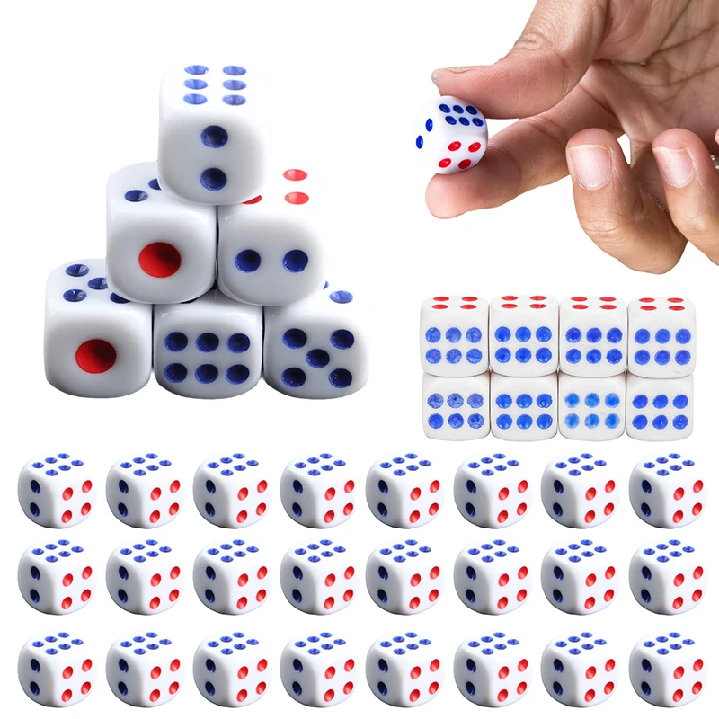 

Набор из 100 кубиков с красными и синими точками на белом фоне, 10 мм, шестигранные, для азартных игр, развлечений, настольных игр, KTV, вечеринок, ZYF