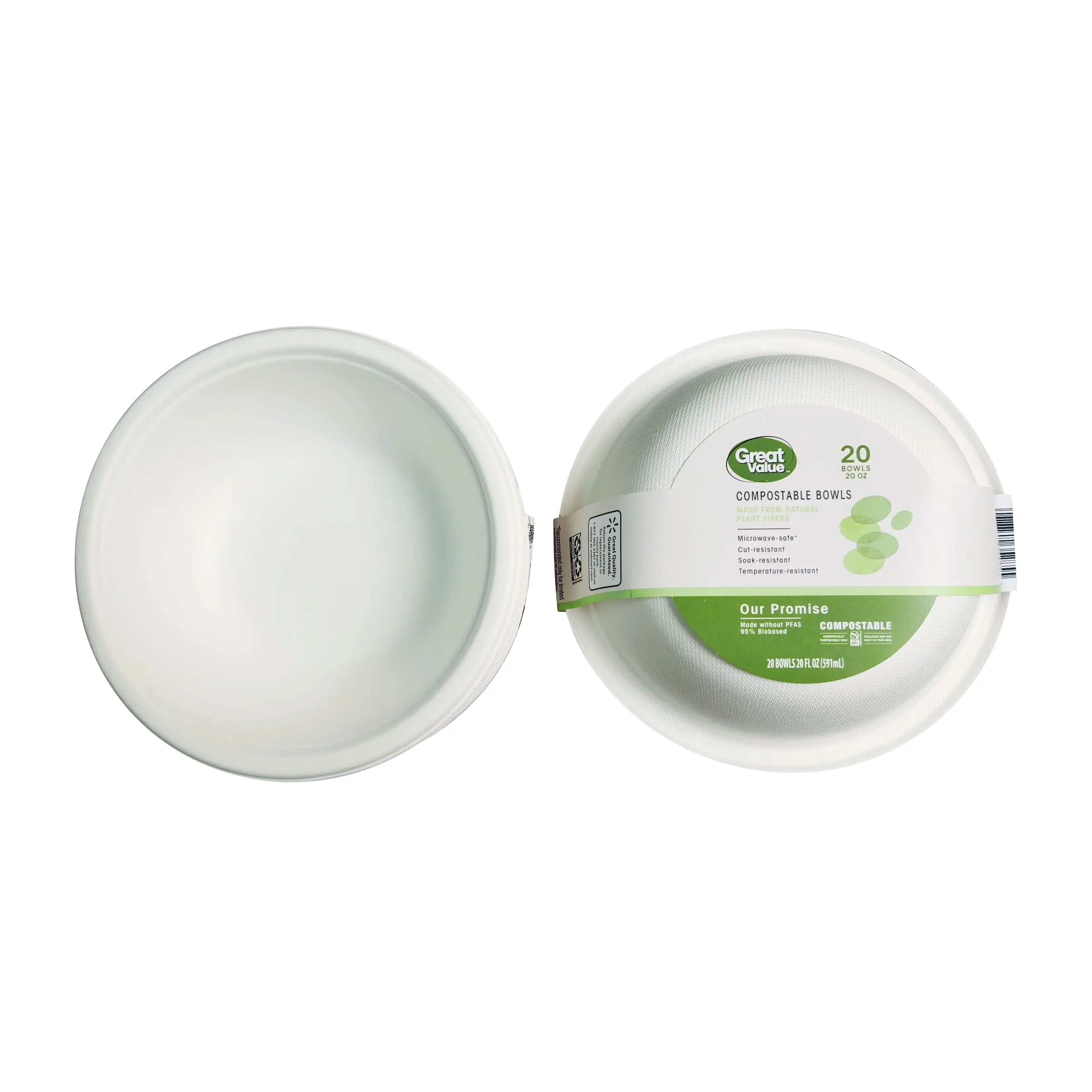 

Compostable, Microwave Safe, Cut Resistant, Soak Resistant, Temperature Resistant, Disposable Paper Bowls, 20 oz, White,20 Count