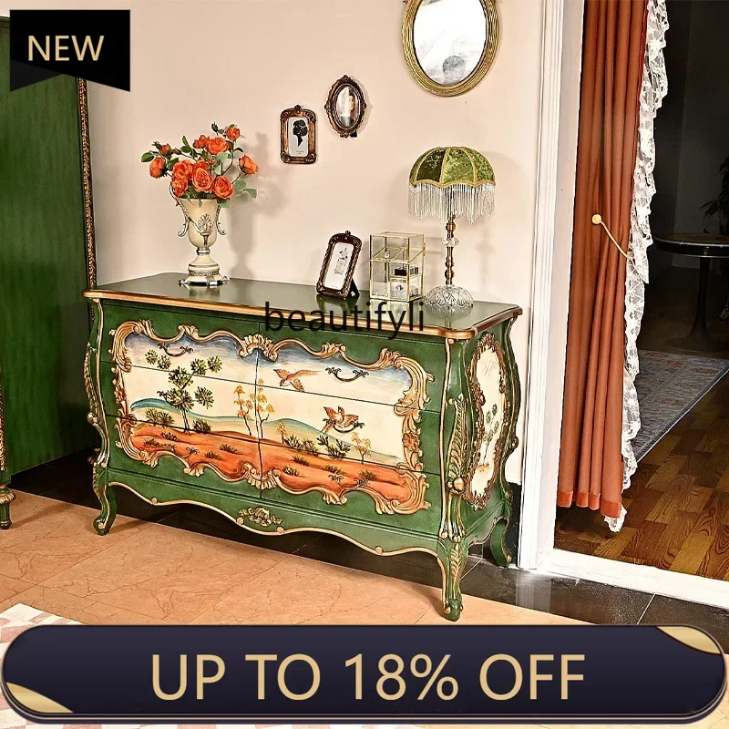 

P178 American Country Retro Six-Drawer Entryway Cabinet Solid Wood Bedroom Wall-Mounted Living Room Storage Painted Drawer Entry