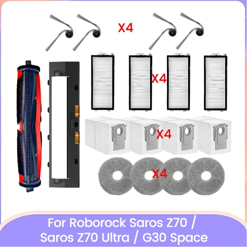 18PCS Replacement Parts for Saros Z70 /G30 Space Vacuum Attachments Roller Side Brush Dust Bag Filters Mop Pads-A69M