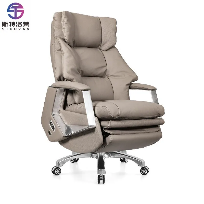 

Genuine Leather Electric Office Chair with Massage Lunch Break Function Chairman CEO boss Computer Chair