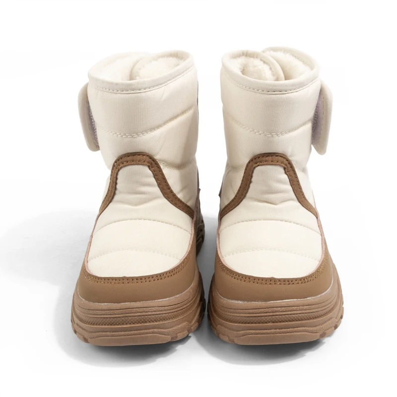 Winter Children's Snow Boots Thick-Soled Shoes with Velcro Easy-On-Off Feature Plush Lining Cotton Material for Kids