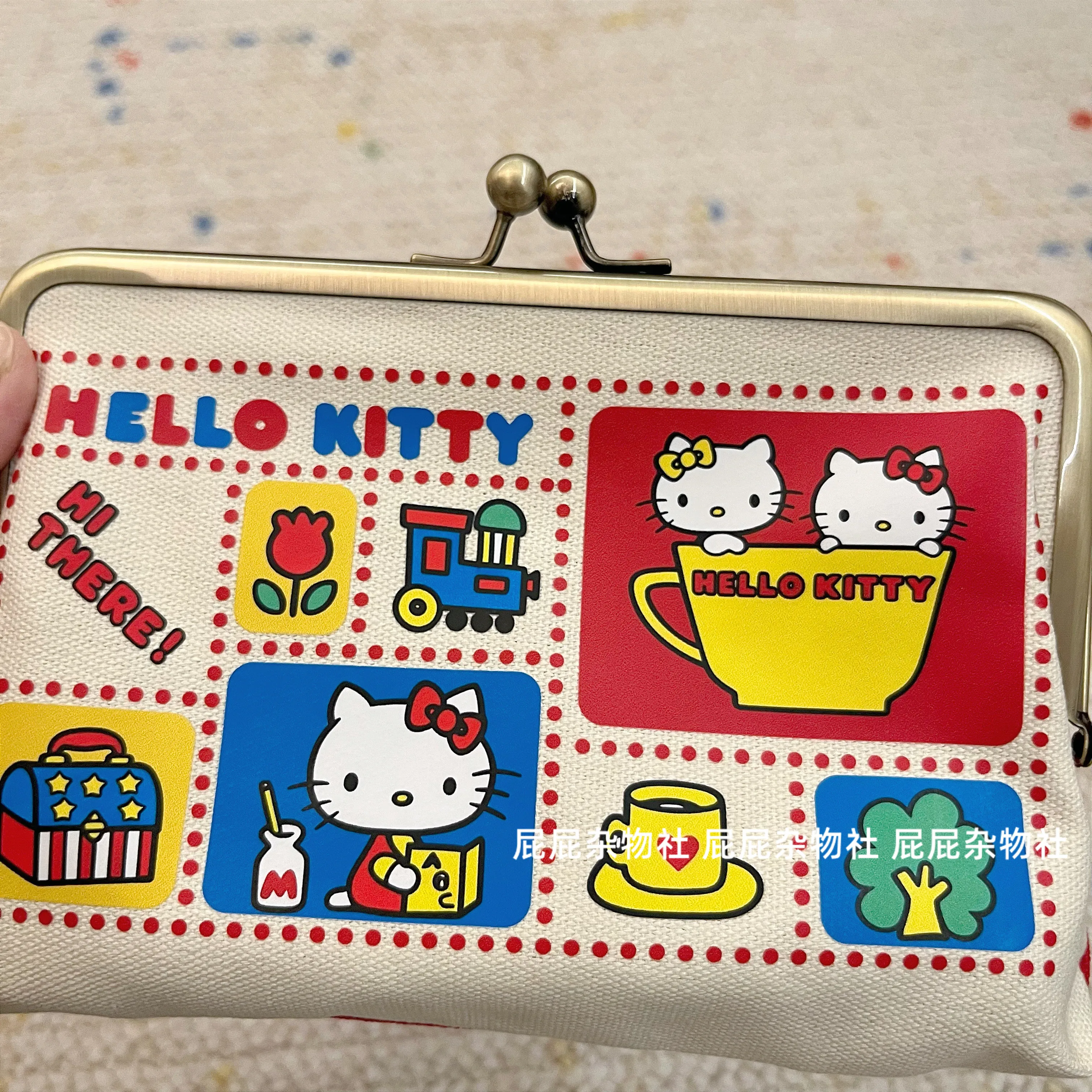 Hellokitty Japanese Style Limited Edition Canvas Kiss-Lock Bag Cute Cartoon Cosmetic Passport Card Holder For Girls - view 4