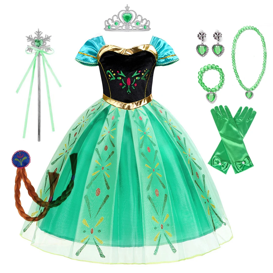 Anna Dresses Kids Summer Clothes Children Princess Dress Girl Cosplay Costumes Halloween Birthday Carnival Party Disguise