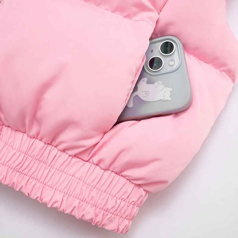 CUTENOVA Herfst/Winter Dames Snoepkleurige Opstaande Kraag Jas Slanke Vest Jas Korte Lengte Rits-Voor Taille Warme Zakken Jas