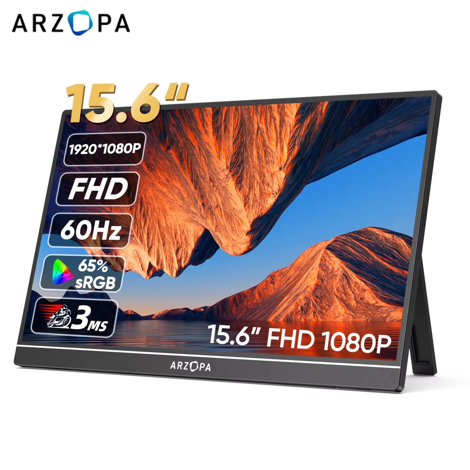 ARZOPA 15.6 inch Portable Monitor FHD 1080P IPS USB-C Mini-HDMI External Second Screen for Mac Laptop PC Switch Xbox PS4/5 Xbox