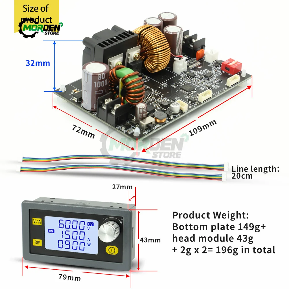 CNC 조정 가능한 DC 안정화 정전압 보드 및 정전류 스텝 다운 모듈 전원 공급 장치, XY6015L15A/900W