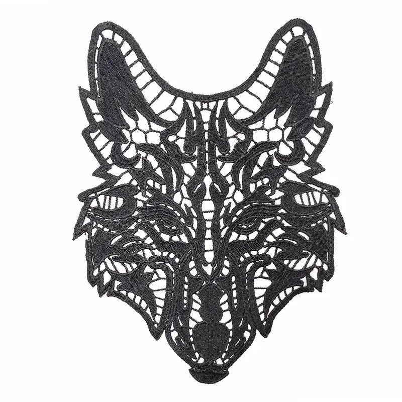 20 piezas de cuello de pecho frontal de encaje bordado de lobo de dibujos animados de poliéster ahuecado ramillete ropa de moda Collar falso