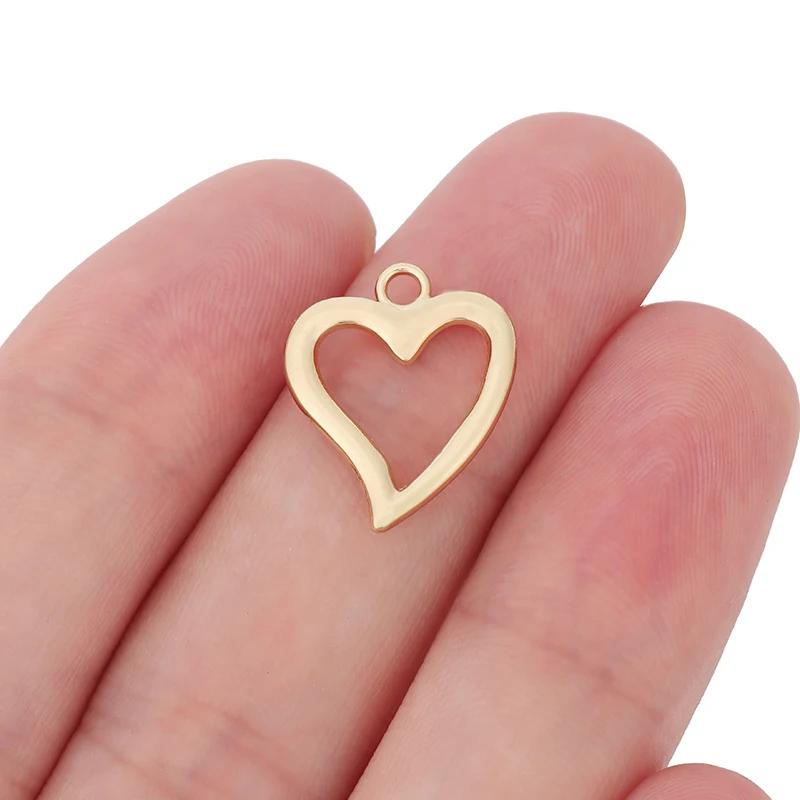 10 x Gold Color 2 Sided Hollow Open Love Heart Charms Pendants Bead for DIY Earrings Bracelet Jewelry Making Finding Accessories