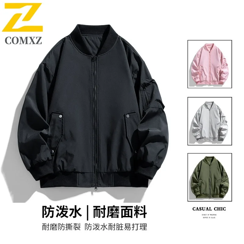 

COMXZ Jacket Men's American Casual Stand Collar Loose Fit solid color Waterproof Windproof Youth Coat for Hiking Camping Fishing
