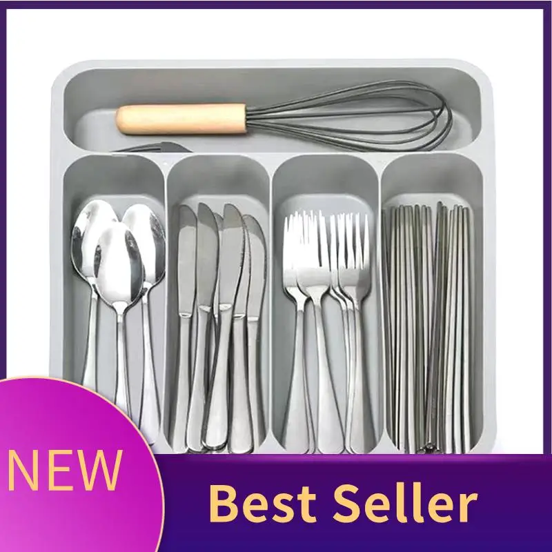 

ABHI-Plastic Cutlery Tray For Drawer Utensil Flatware Tableware Organizer For Kitchen,Fits Standard Drawer,5-Compartment