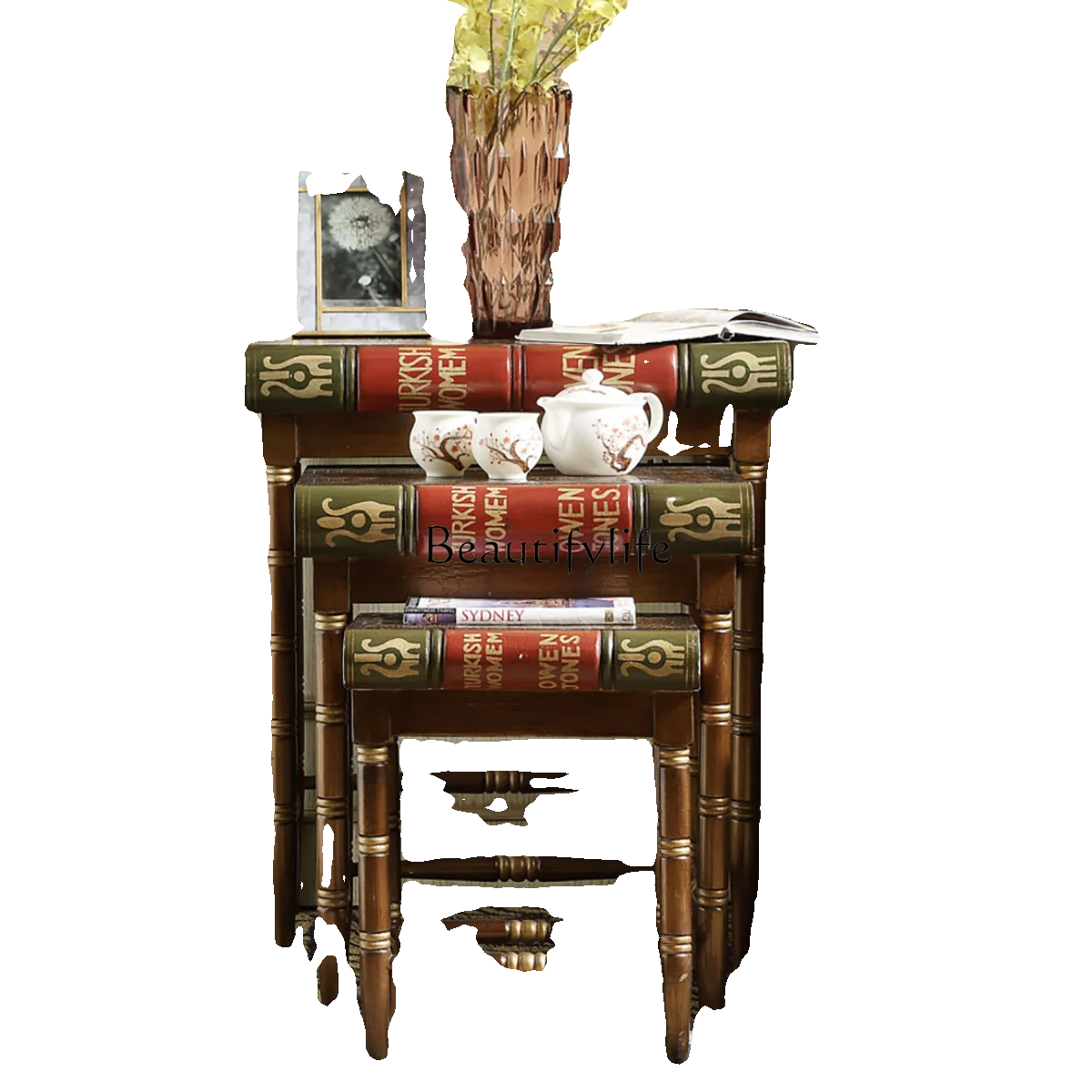 

Retro side table American light luxury high-end living room classical solid wood coffee table