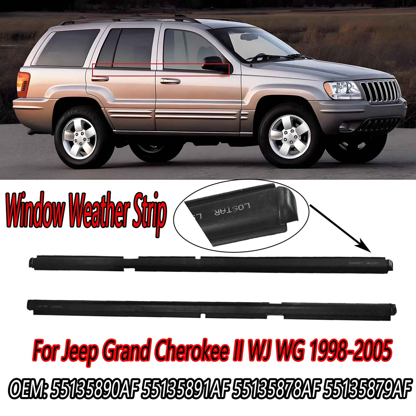 

For Jeep Grand Cherokee II WJ WG 1998-2005 Window Weatherstrip Belt Trim Door Windows Glass Waterproof Sealing Rubber Strips