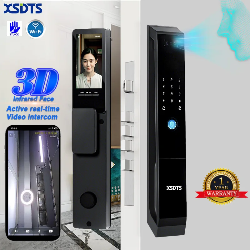 XSDTS P20 TT WiFi smart door lock active intercom + palm vein/face/fingerprint recognition, 7 unlocking methods for instant entr