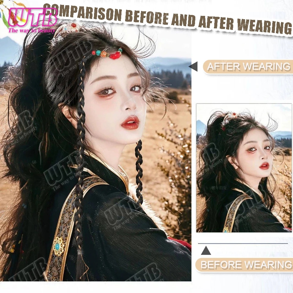 WTB Braided Synthetic Wig with BB Clip - Stylish Braided Wig with Forehead Accessory Suitable for Women's Daily and Holiday Wear